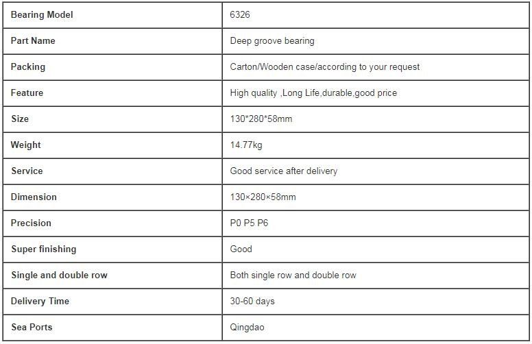 130mmの外の直径の深い溝のボール ベアリング6326の単一の列ZZ 2RSはシールのタイプを開けます
