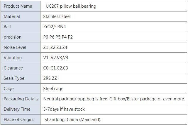 P0 P6 P5 P4 P2の精密のUC207ステンレス鋼の枕ボール ベアリングの予備品